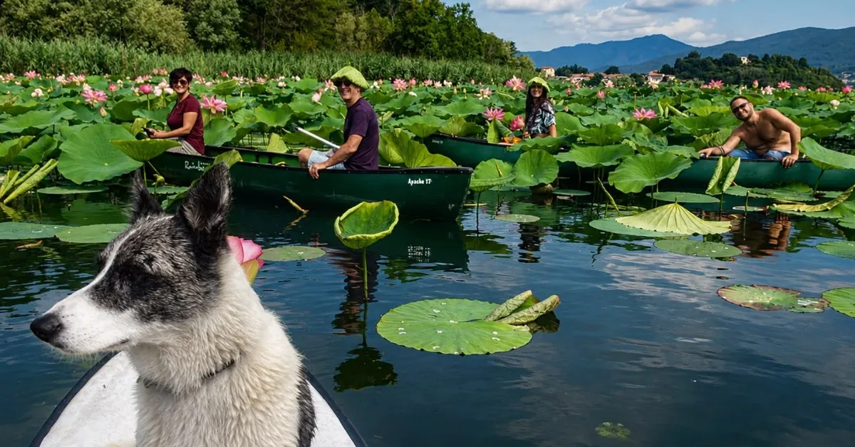 In una foresta di Fiori di Loto in canoa canadese
